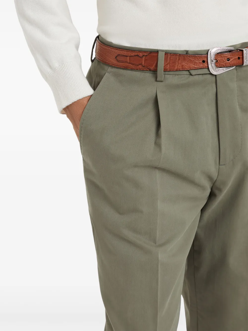 Brunello Cucinelli Gabardine broek met geverfd effect Groen