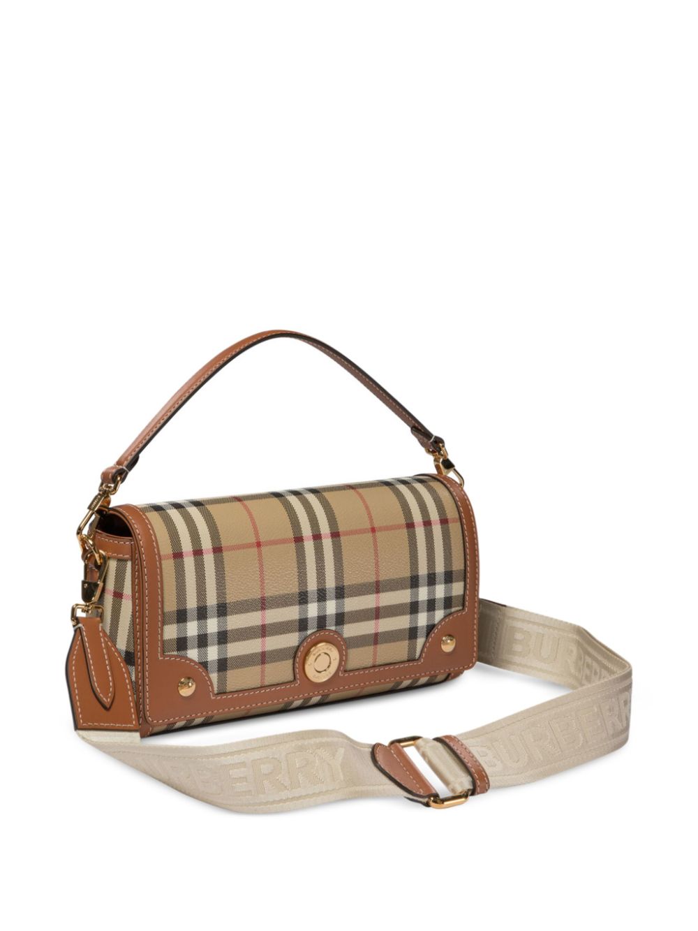 Shop Burberry Vintage Check Logo-plaque Shoulder Bag In Neutrals