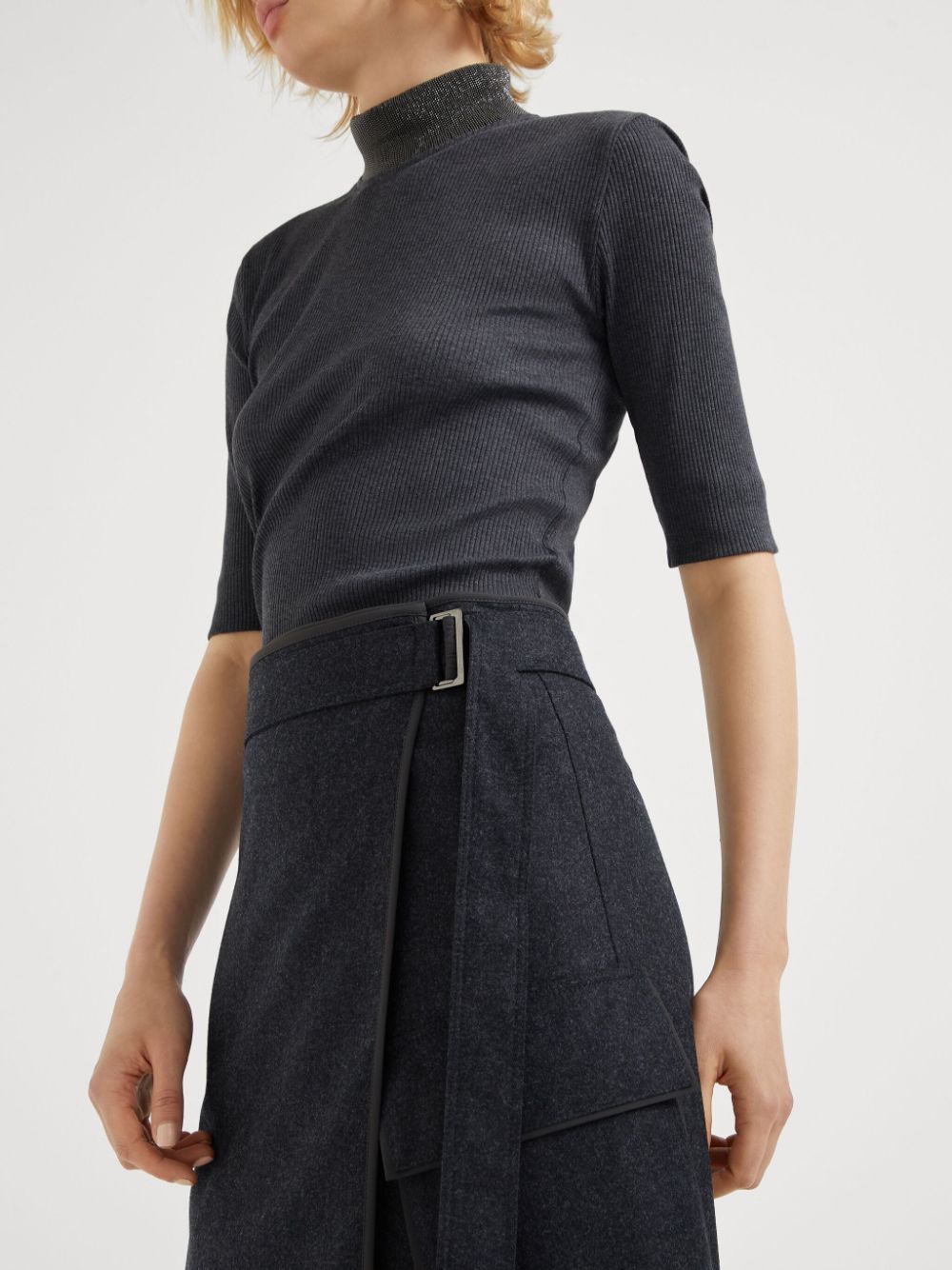 Shop Brunello Cucinelli Wrap-design Midi Skirt In Black