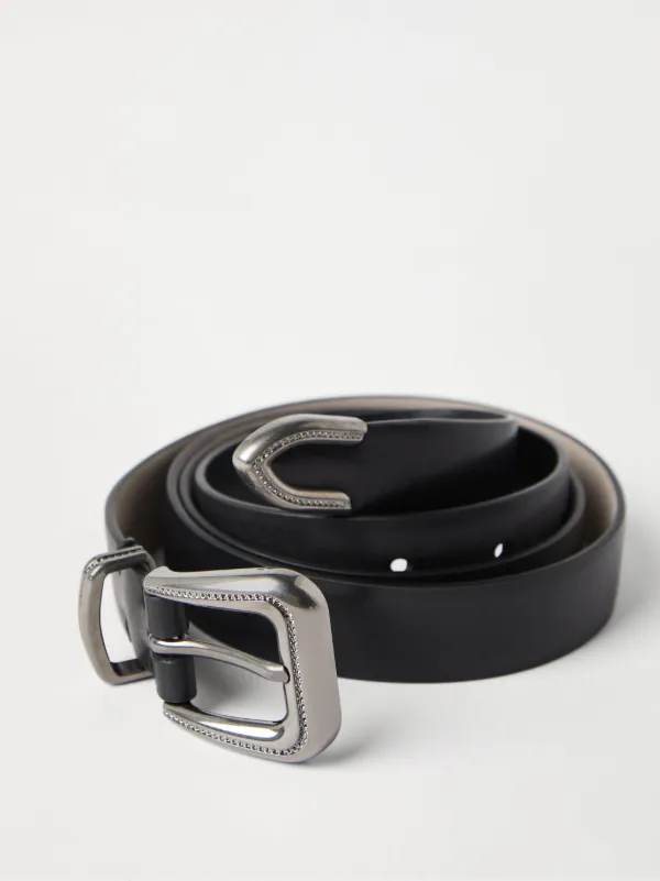 BRUNELLO CUCINELLI ブラックレザーベルト M Brunello Cucinelli - Black Leather Belt | Mitchell Stores
