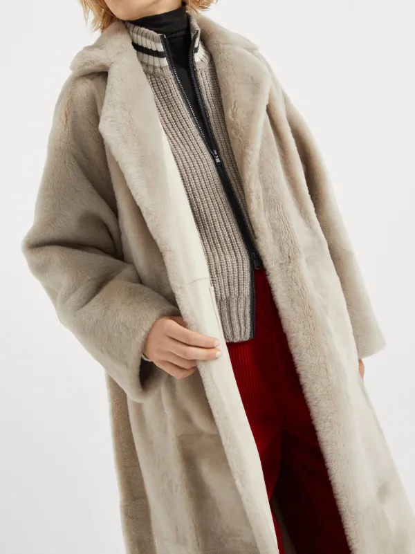 ムートン・ファーコート BRUNELLO CUCINELLI Women Shearling MPMRA7775PC2126 Grey Brunello Cucinelli Shearling Coat | Neutrals | FARFETCH