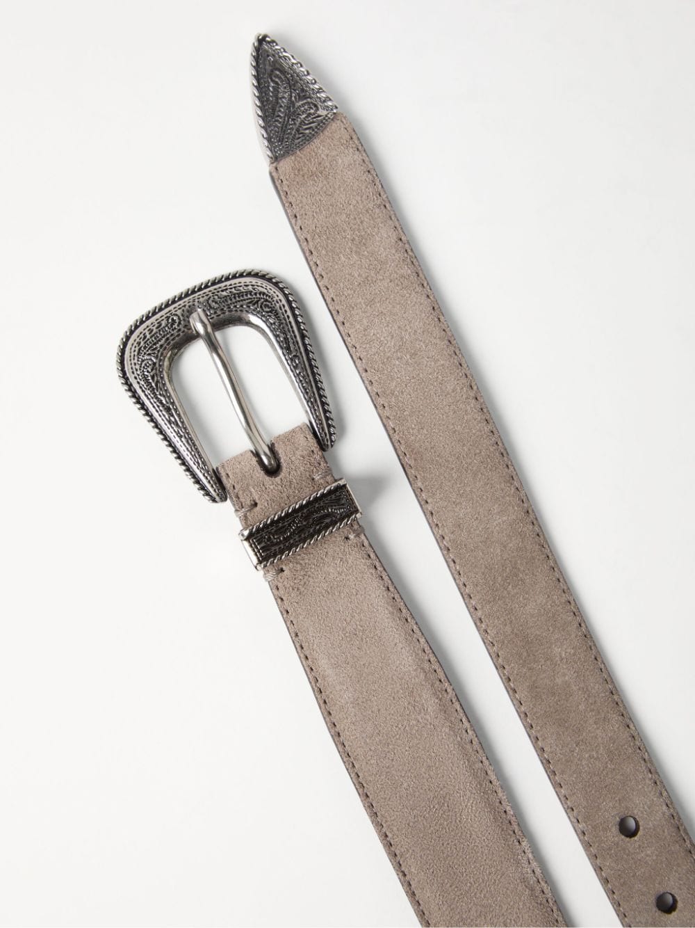 Shop Brunello Cucinelli Engraved-buckle Leather Belt In Grey