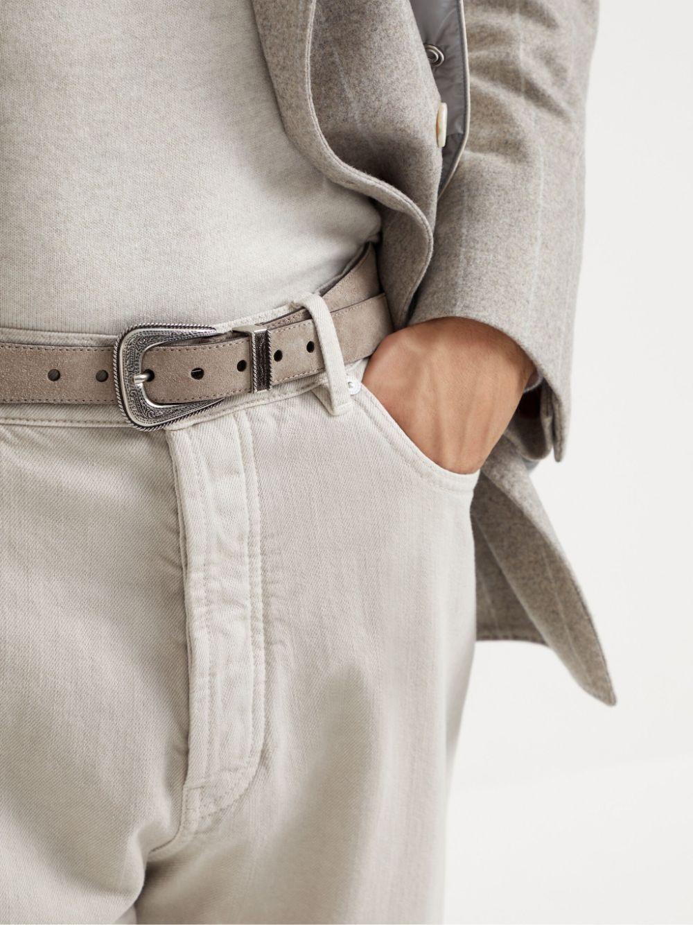 Shop Brunello Cucinelli Engraved-buckle Leather Belt In Grey