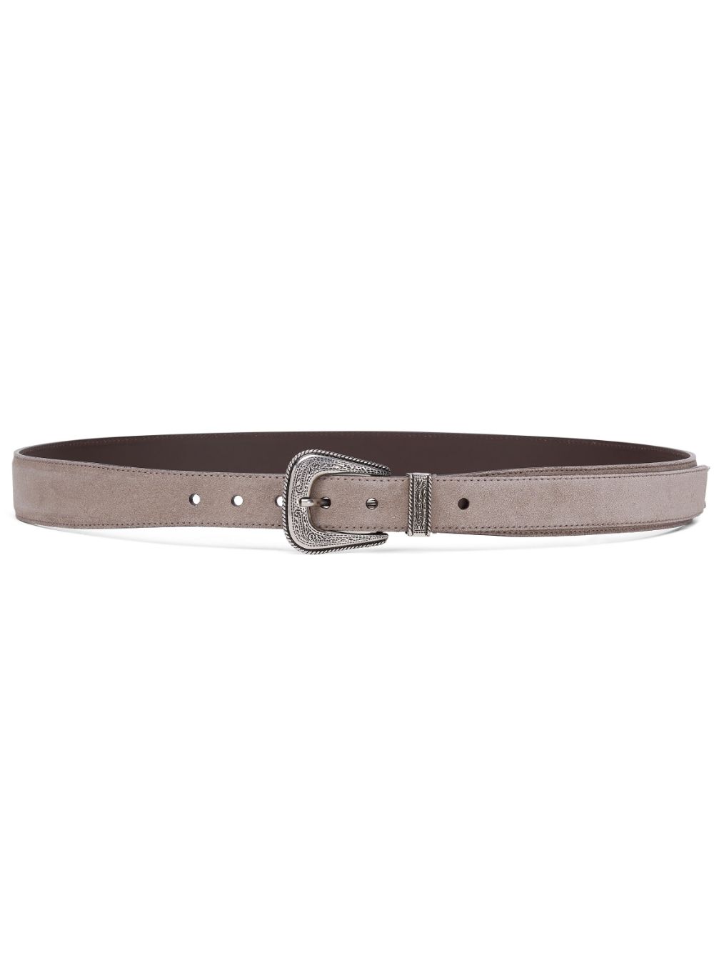 Shop Brunello Cucinelli Engraved-buckle Leather Belt In Grey