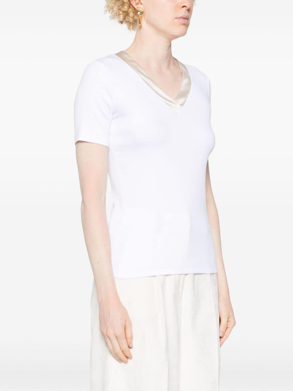 Shop Peserico Ribbed-knit Cotton T-shirt In White