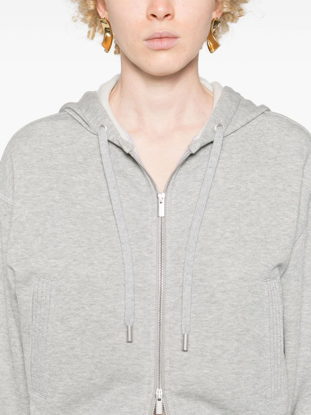 Shop Peserico Jersey Zip-up Hoodie In Grey