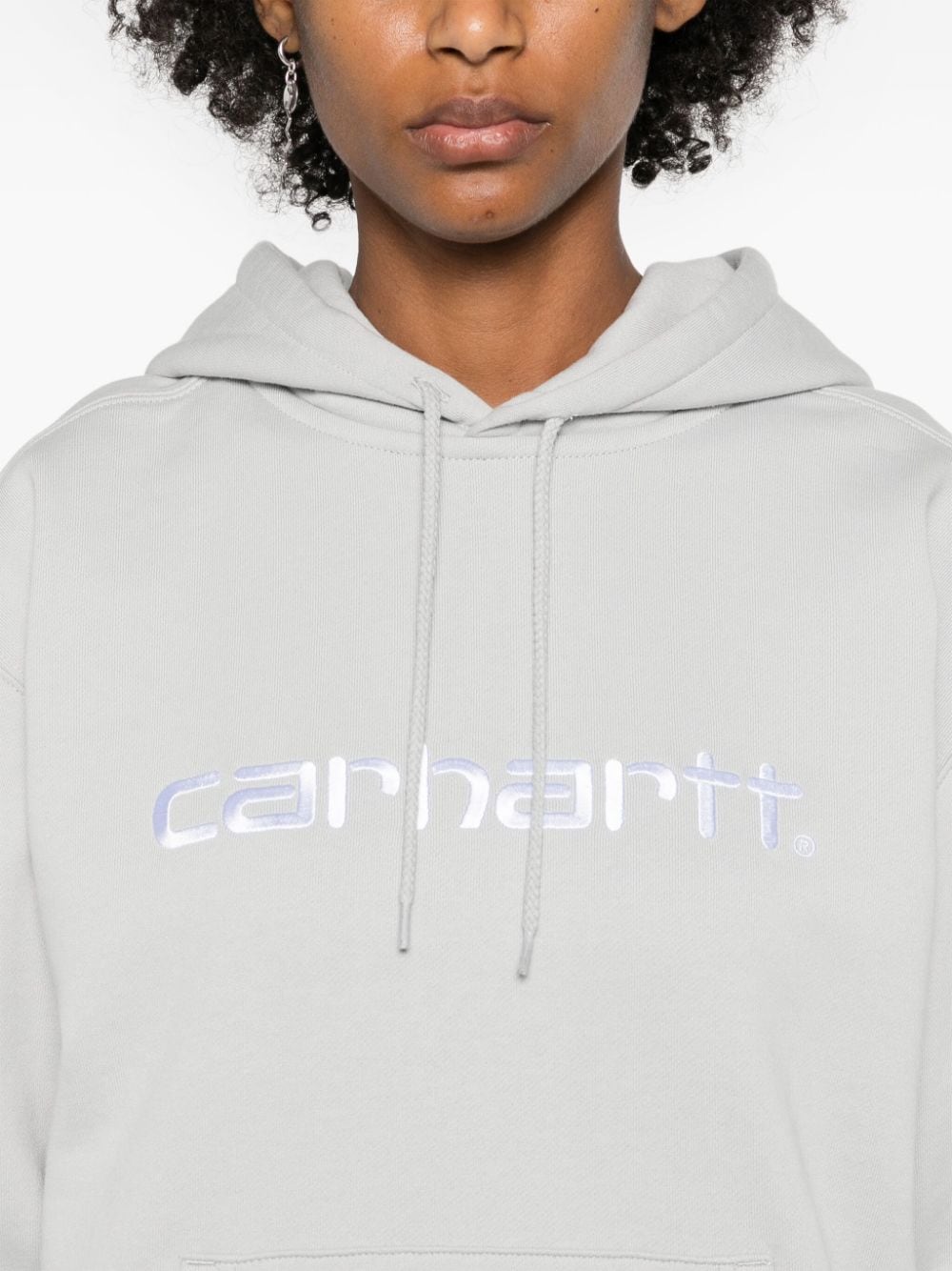 Shop Carhartt W' Hooded Logo-embroidered Hoodie In Grey