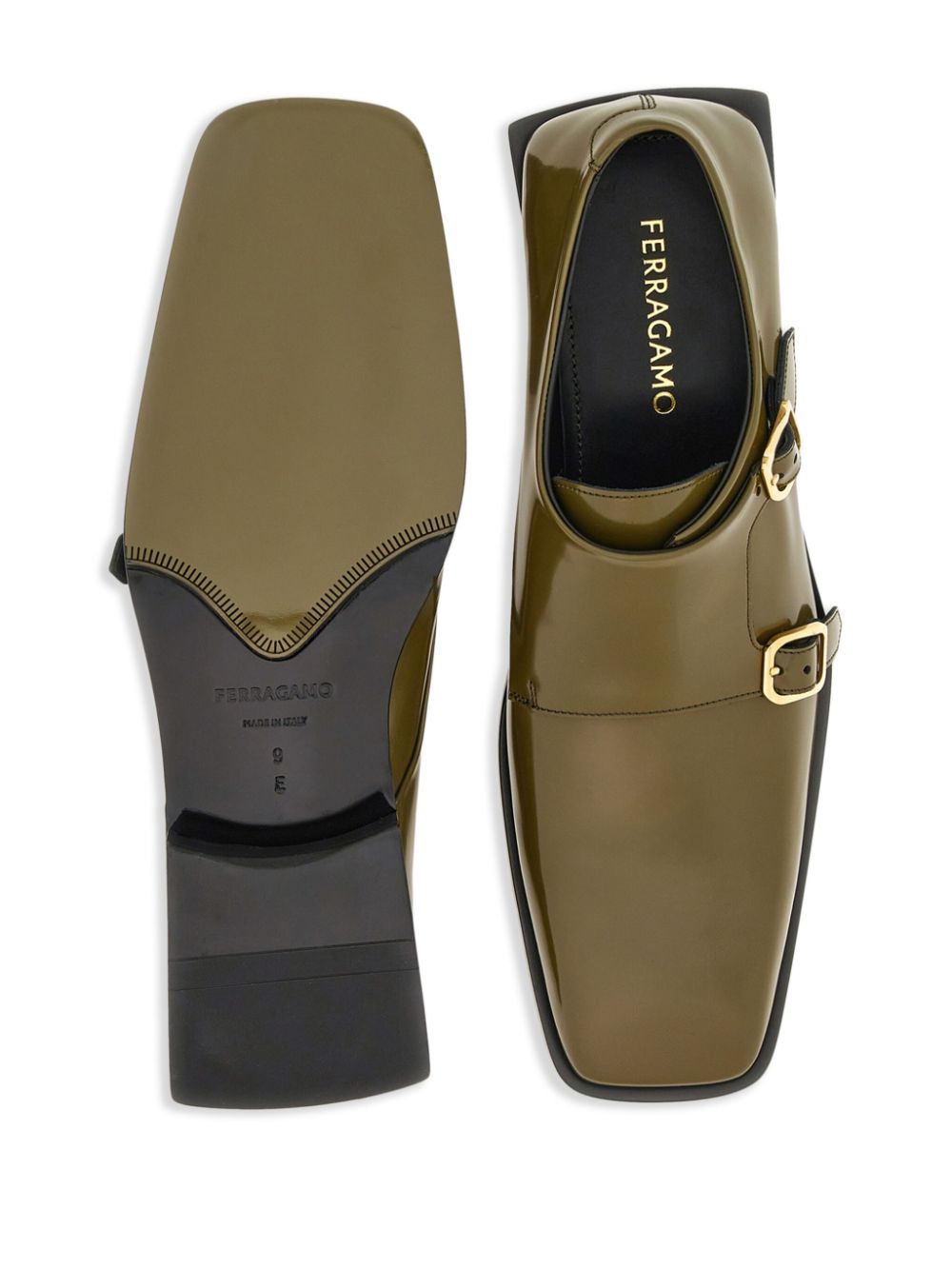 Shop Ferragamo Buckle Leather Loafers In Green