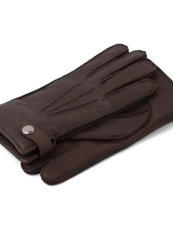 Prada press-stud Leather Gloves | Brown | FARFETCH