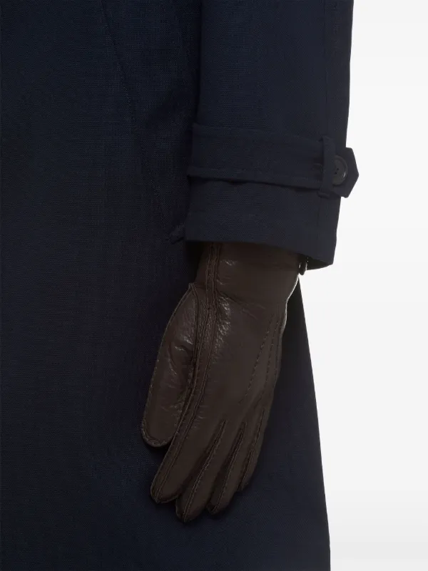 Prada press-stud Leather Gloves | Brown | FARFETCH