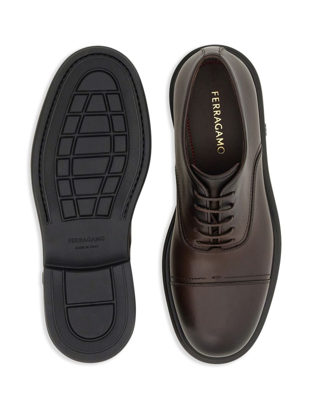 Shop Ferragamo Toe-capped Leather Oxford Shoes In Brown