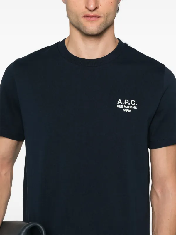 A.P.C. logo-embroidered Cotton T-shirt | Blue | FARFETCH