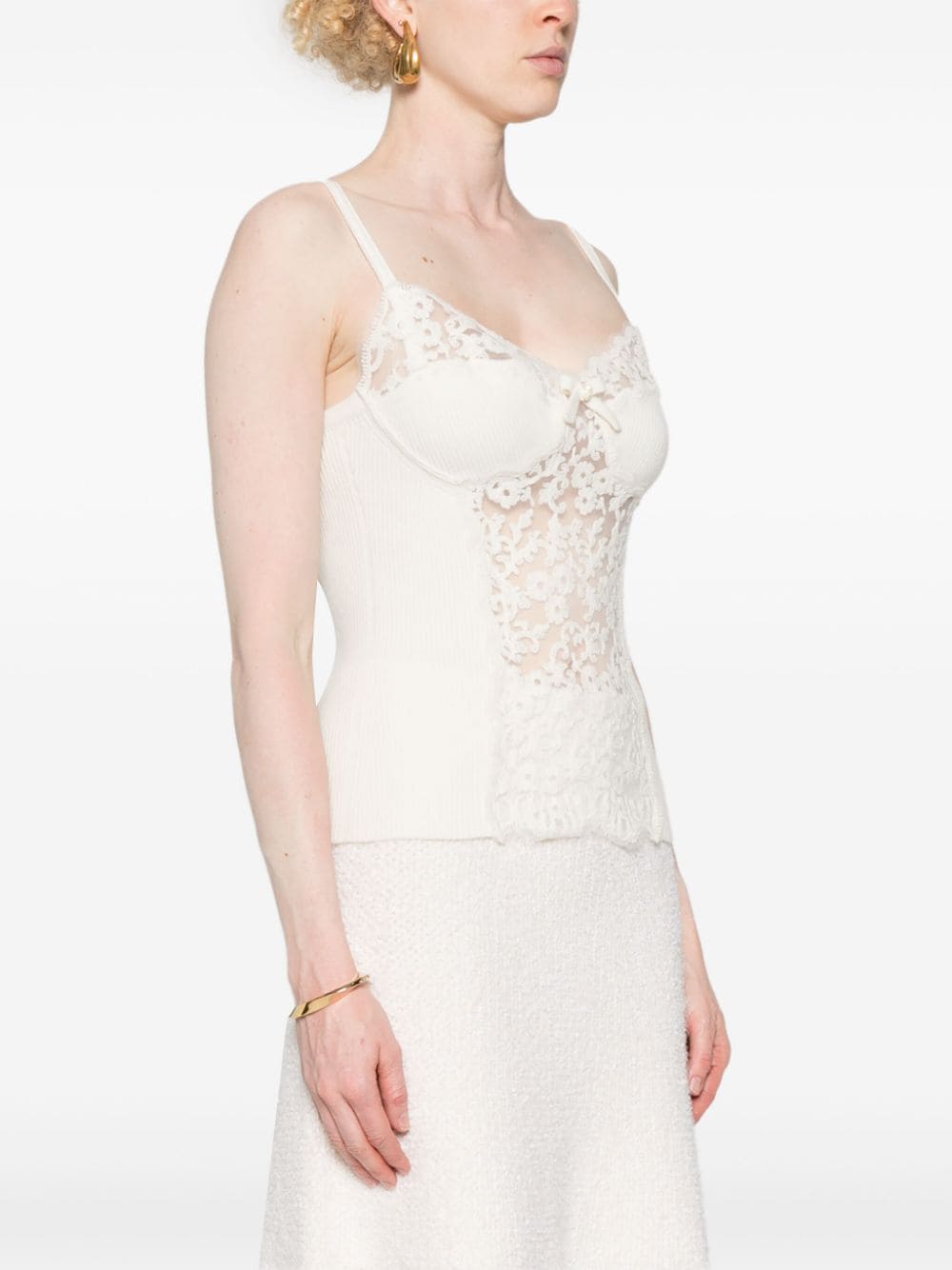 Shop Ermanno Scervino Floral-lace Sweetheart Tank Top In Neutrals