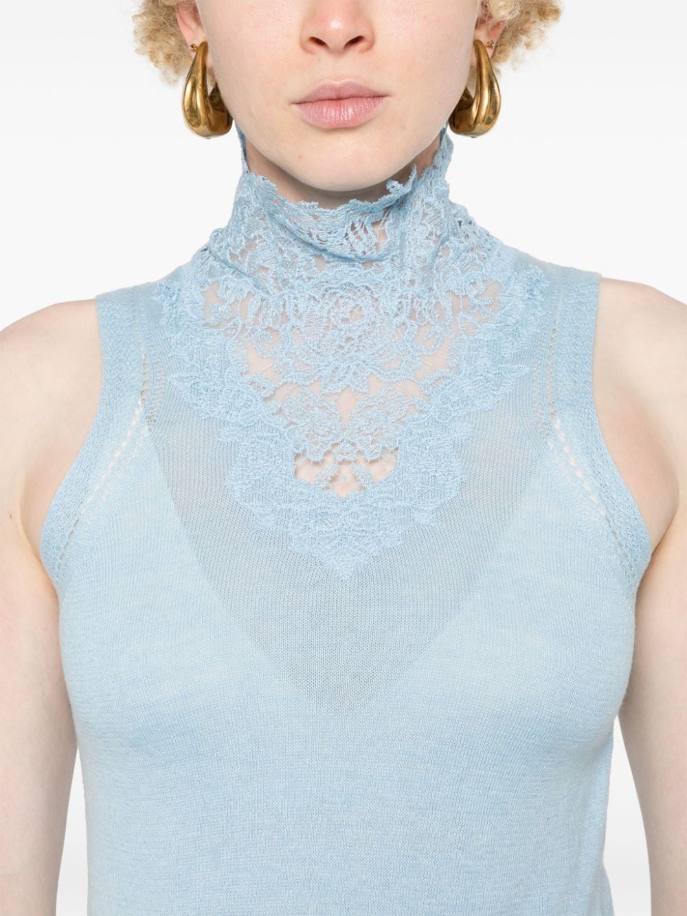 Shop Ermanno Scervino Floral-appliqué Mock-neck Tank Top In Blue