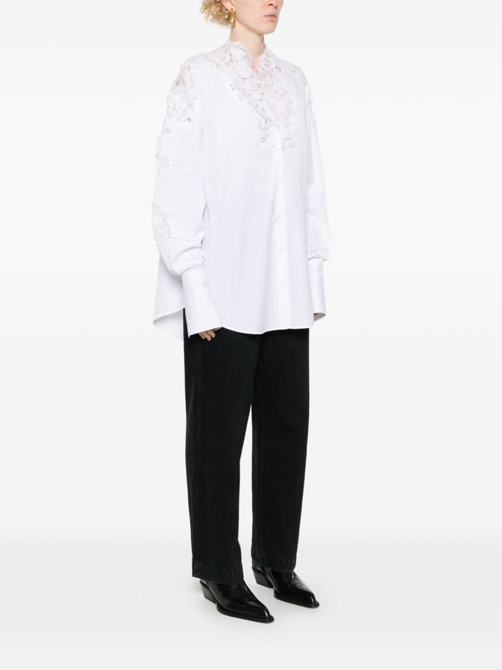 Shop Ermanno Scervino Floral-appliqué Cotton Shirt In White