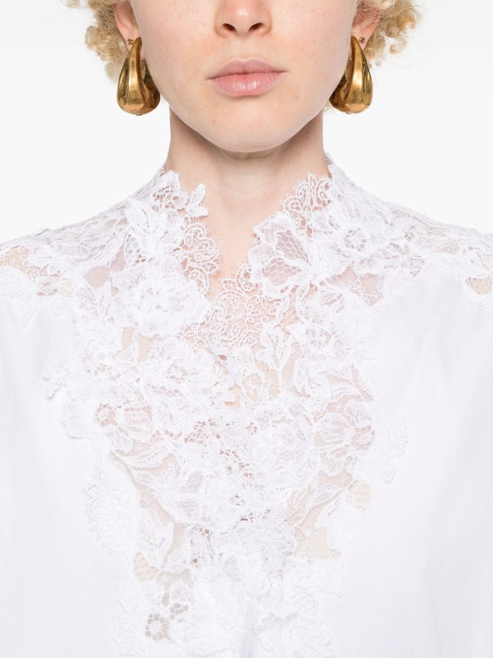 Shop Ermanno Scervino Floral-appliqué Cotton Shirt In White