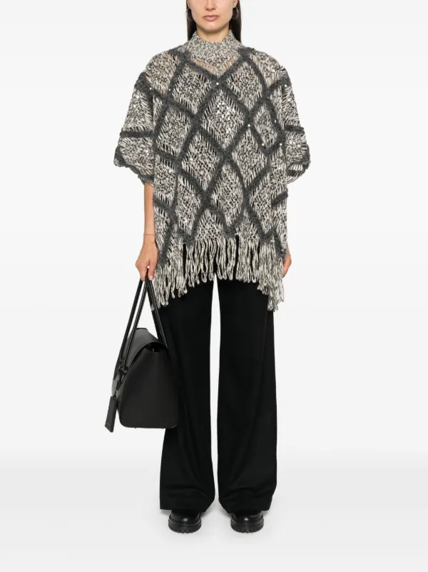 ポンチョ・ケープ BRUNELLO CUCINELLI PONCHO SPARKLING IN LINO Linen Sparkling poncho for Woman in Lessivè | Brunello Cucinelli