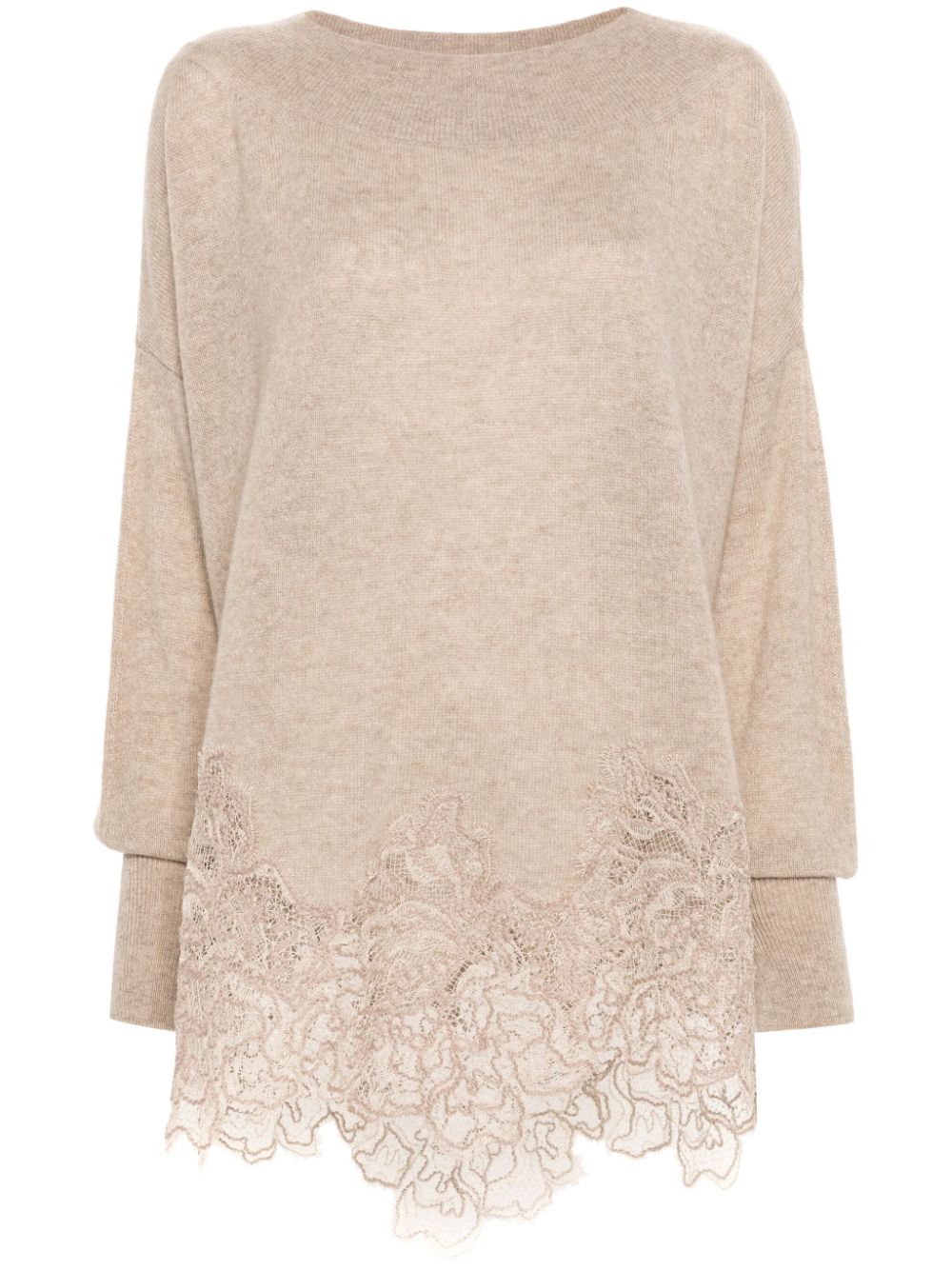 Ermanno Scervino Lace-detail Cashmere Jumper In 褐色