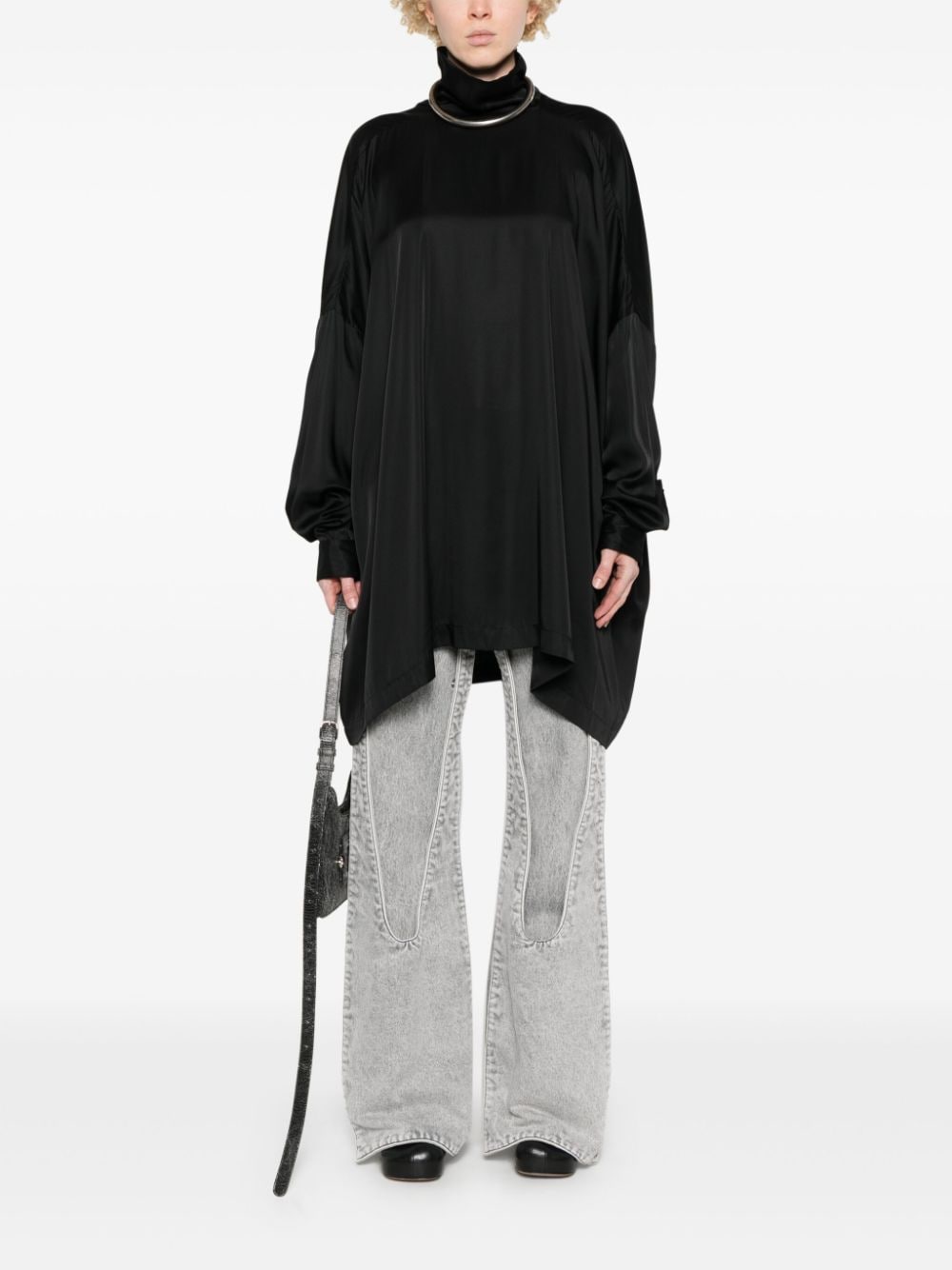 Shop Rick Owens Tabard Satin Blouse In Black