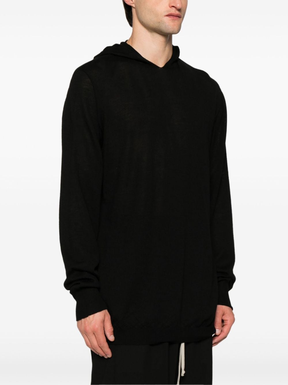 Shop Rick Owens Fine-knit Hooded Jumper In Black