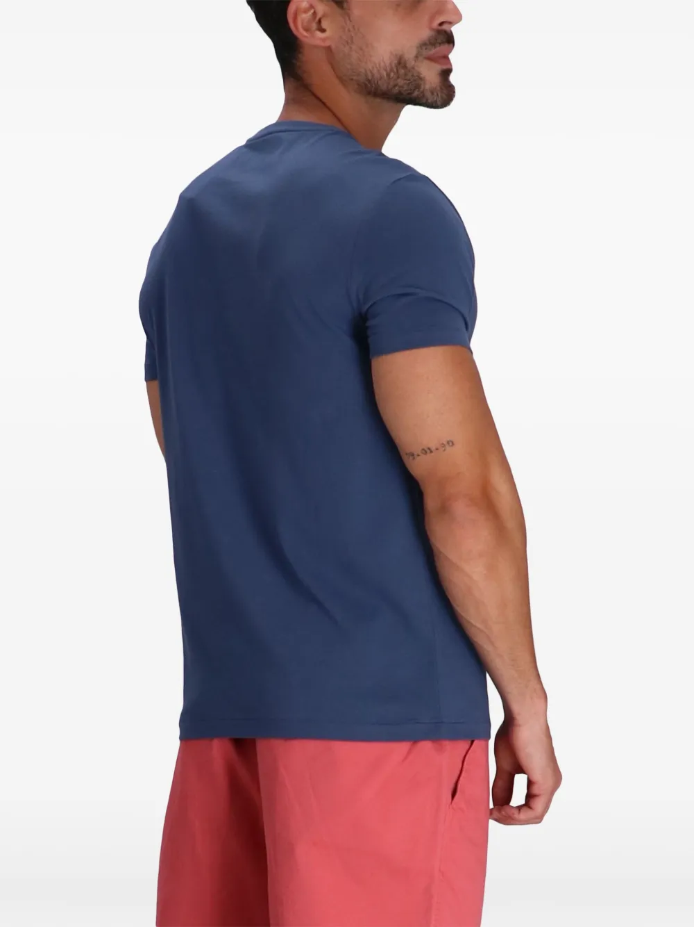 Polo Ralph Lauren Custom Slim Fit Blue Crewneck T-shirt With Pony Embroidery On The Front In Cotton Man