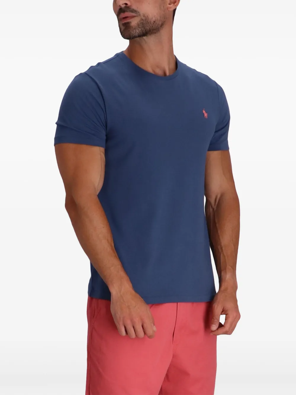 Polo Ralph Lauren Custom Slim Fit Blue Crewneck T-shirt With Pony Embroidery On The Front In Cotton Man