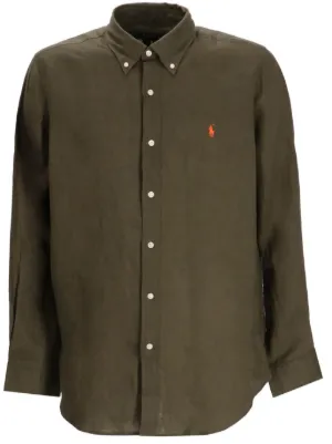 ポロロゴ付きオリーブリネンシャツ Polo Ralph Lauren ロゴ ボタンリネンシャツ | グリーン | FARFETCH JP