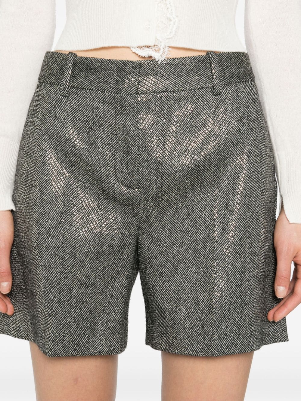 Shop Ermanno Scervino Herringbone-pattern Sequin-embellished Shorts In Black