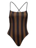 FENDI logo-print reversible swimsuit - Brown