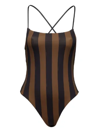 FENDI logo print Reversible Swimsuit Brown FARFETCH AU