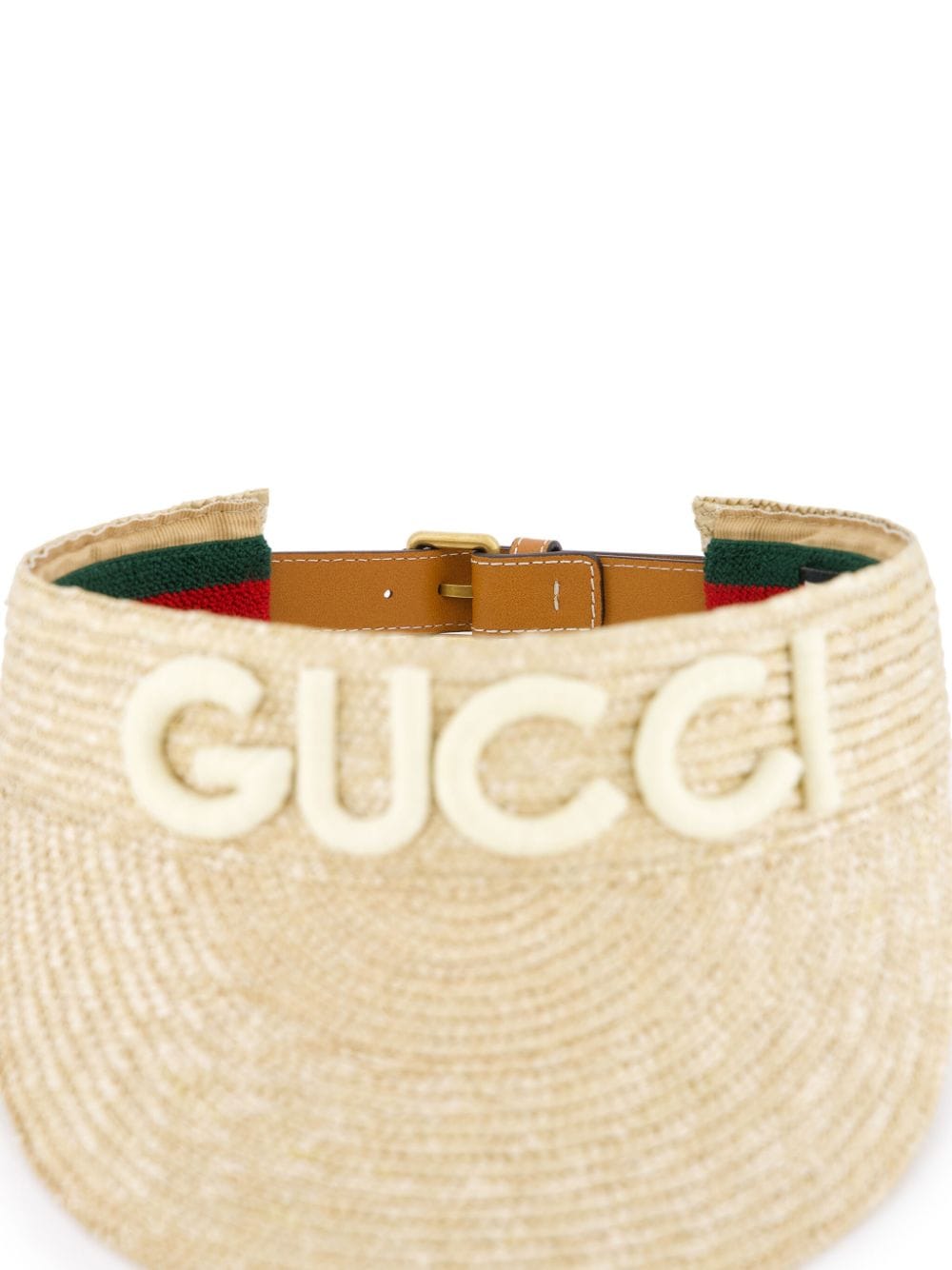 Shop Gucci Logo-patch Raffia Visor Hat In Neutrals