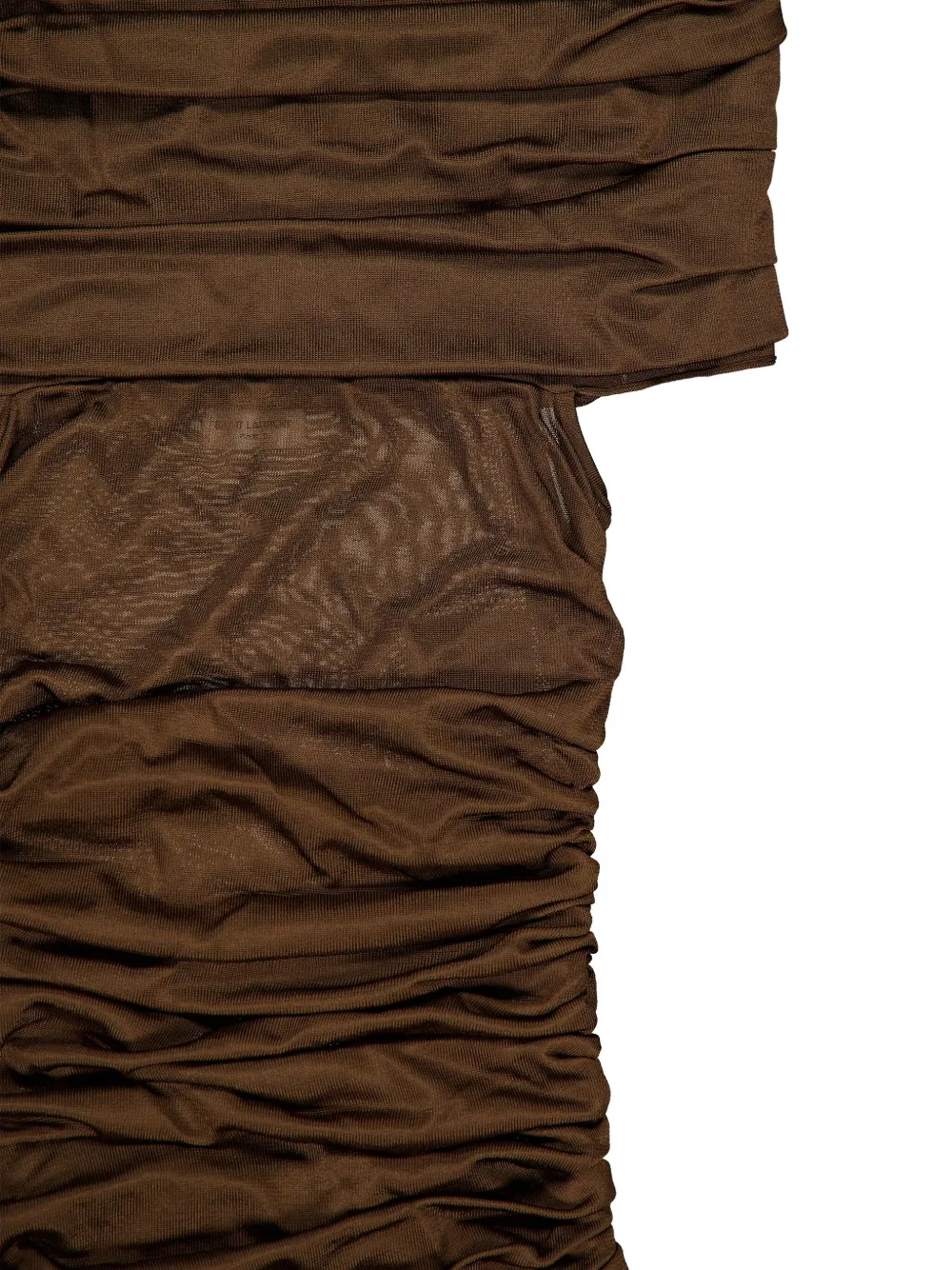 Saint Laurent Off-shoulder Ruched Mini Dress In Brown