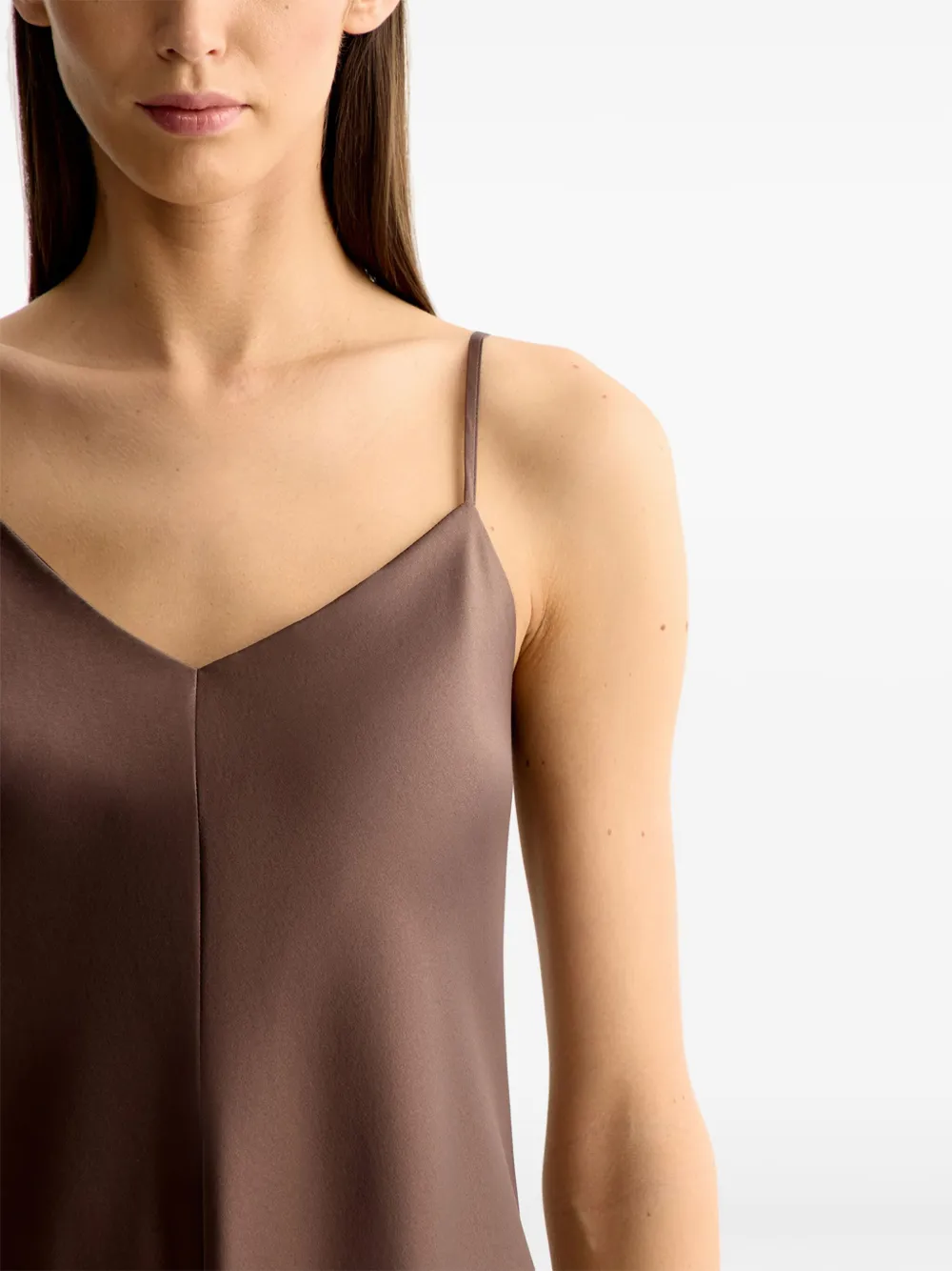 12 Storeez V-neck Silk Top In Brown