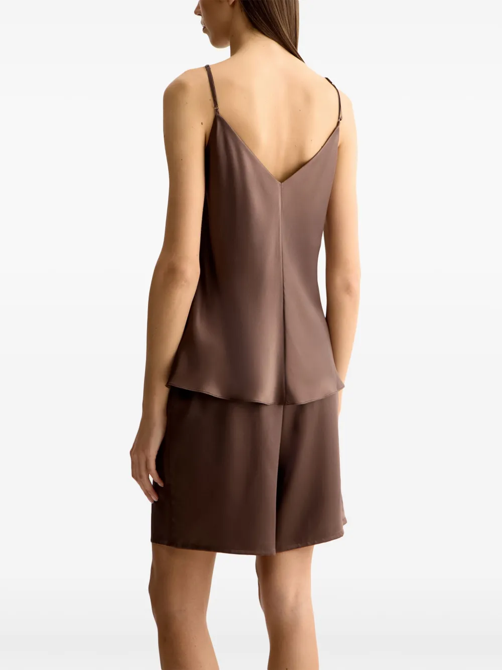 12 Storeez V-neck Silk Top In Brown