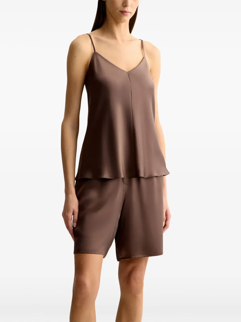 12 Storeez V-neck Silk Top In Brown