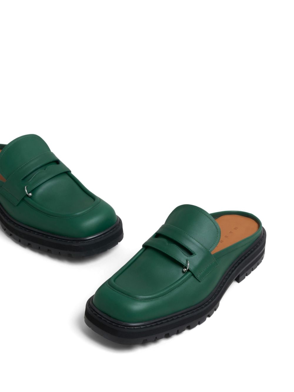 Shop Marni Square-toe Leather Slippers In Green