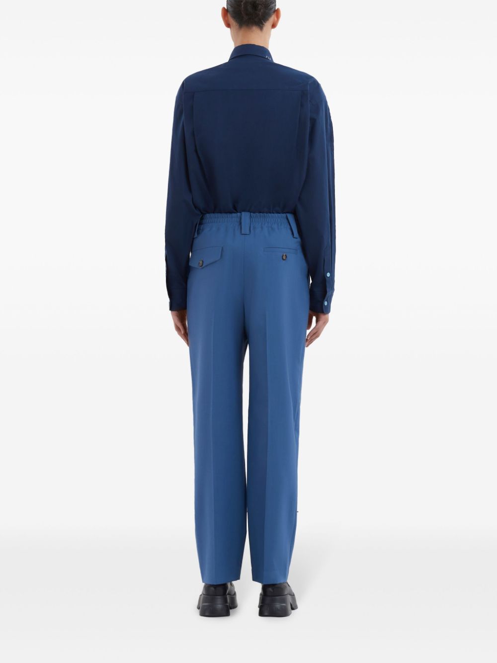 Affordable Marni embroidered-logo virgin wool trousers Women