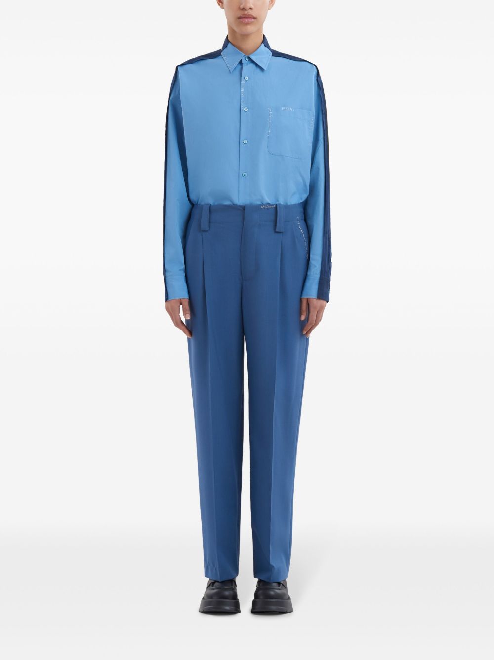 Affordable Marni embroidered-logo virgin wool trousers Women