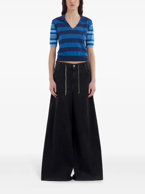 関送込【MARNI】ロゴ ハイライズ ワイドレッグジーンズ Marni ハイライズ ワイドジーンズ | ブラック | FARFETCH JP