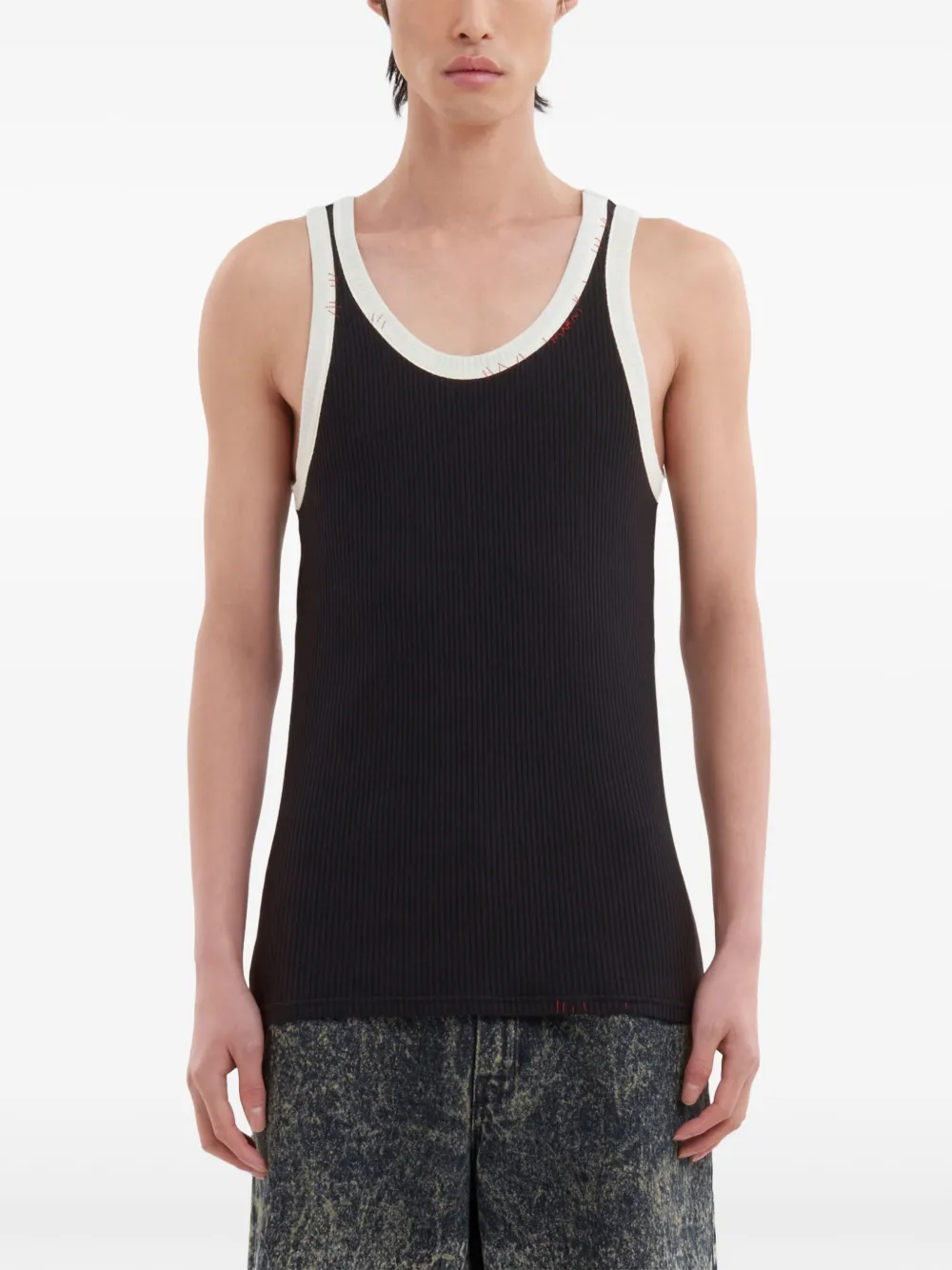 Cheap Marni contrast-trim fine-ribbed tank top Men