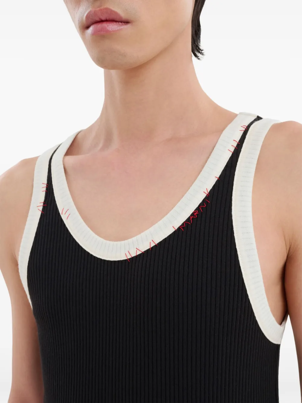 Cheap Marni contrast-trim fine-ribbed tank top Men