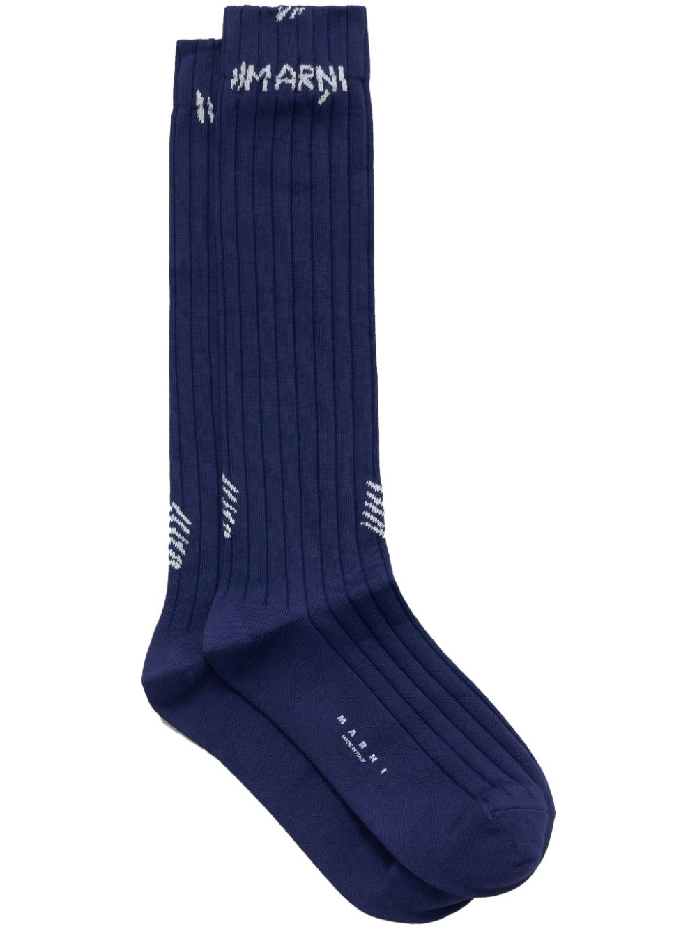 Marni Logo Woven Ribbed Socks In Blue