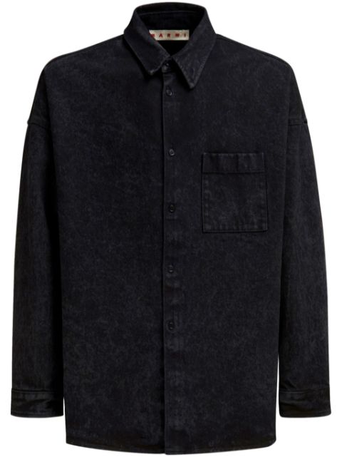 Marni logo-patch cotton shirt Men