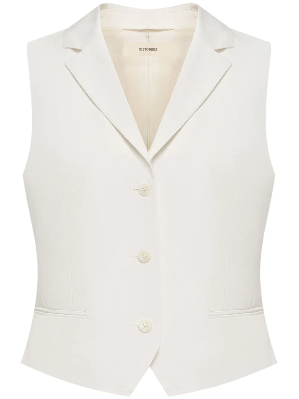 12 STOREEZ Katoenen-lyocell gilet met V-hals Wit