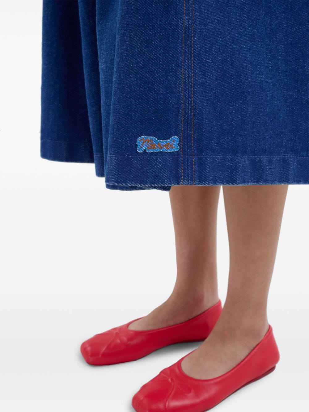 Shop Marni Logo-patch Denim Skirt In Blue