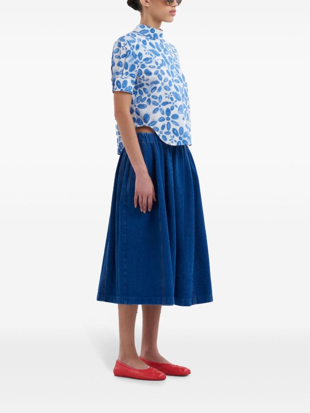 Shop Marni Logo-patch Denim Skirt In Blue