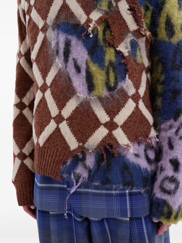 Marni distressed-effect colour-block Jumper | Brown | FARFETCH