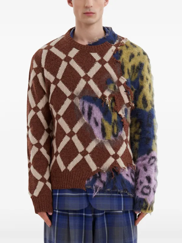 Marni distressed-effect colour-block Jumper | Brown | FARFETCH