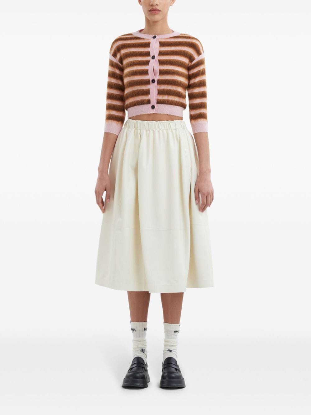 Shop Marni Elasticated-waist Midi Skirt In Neutrals