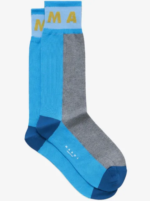 Marni calcetines con diseño color block y logo en intarsia